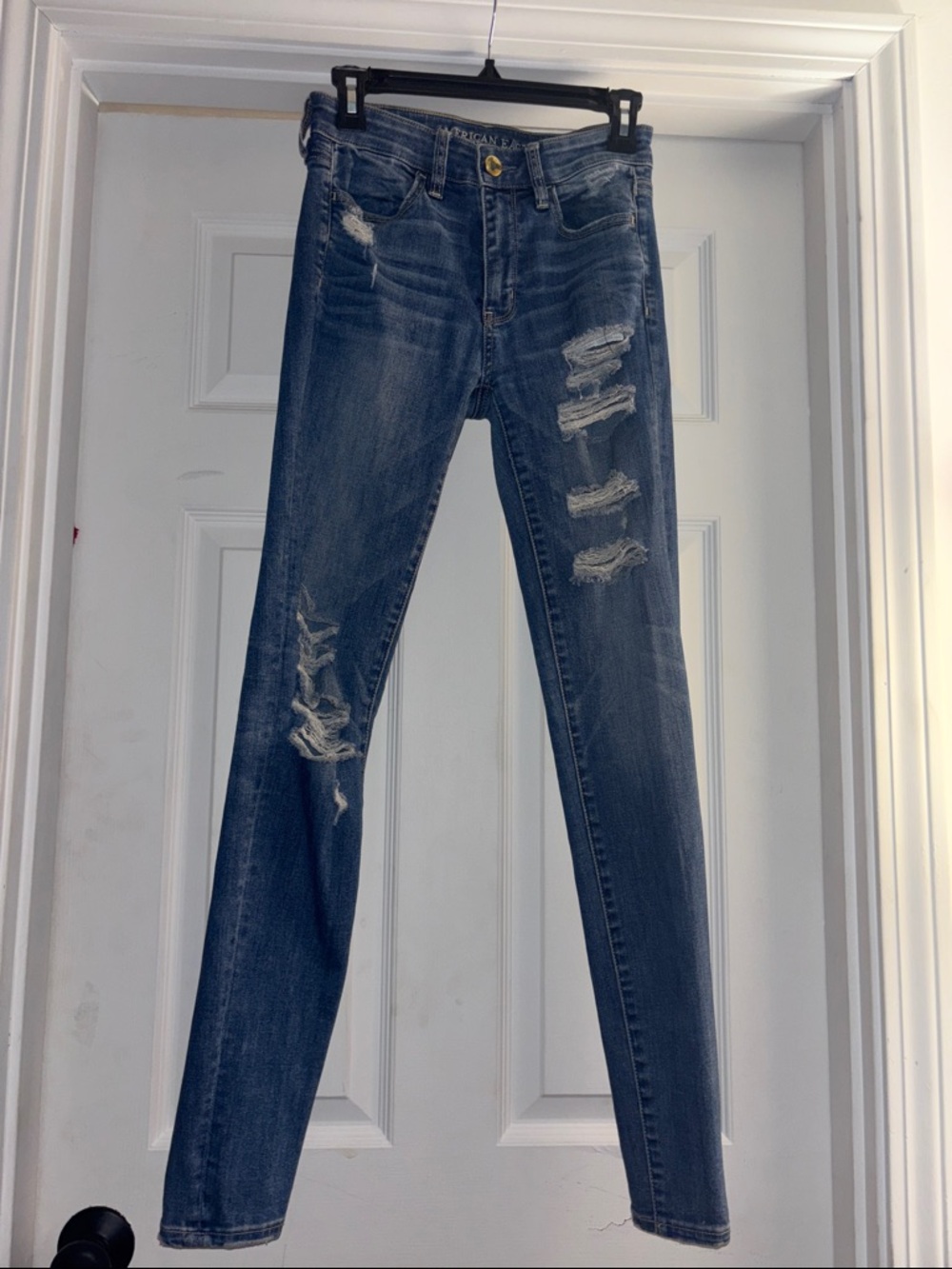American Eagle Outfitters Distressed Skinny Jeans - Dark Blue